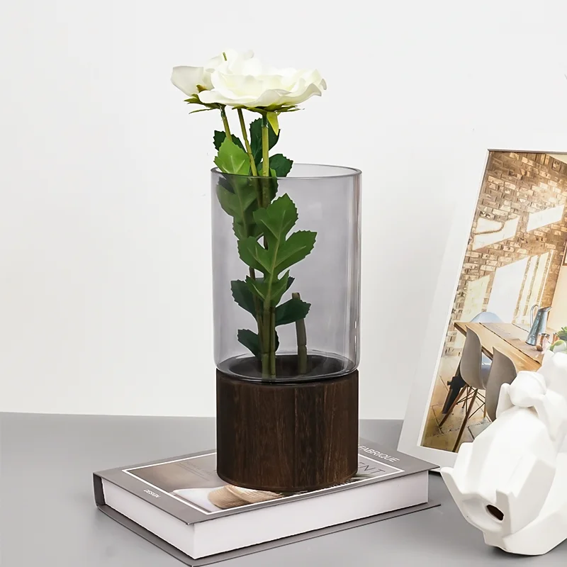 Handmade custom flower glass tabletop cylinder vase gray luxury crystal glasses italian style