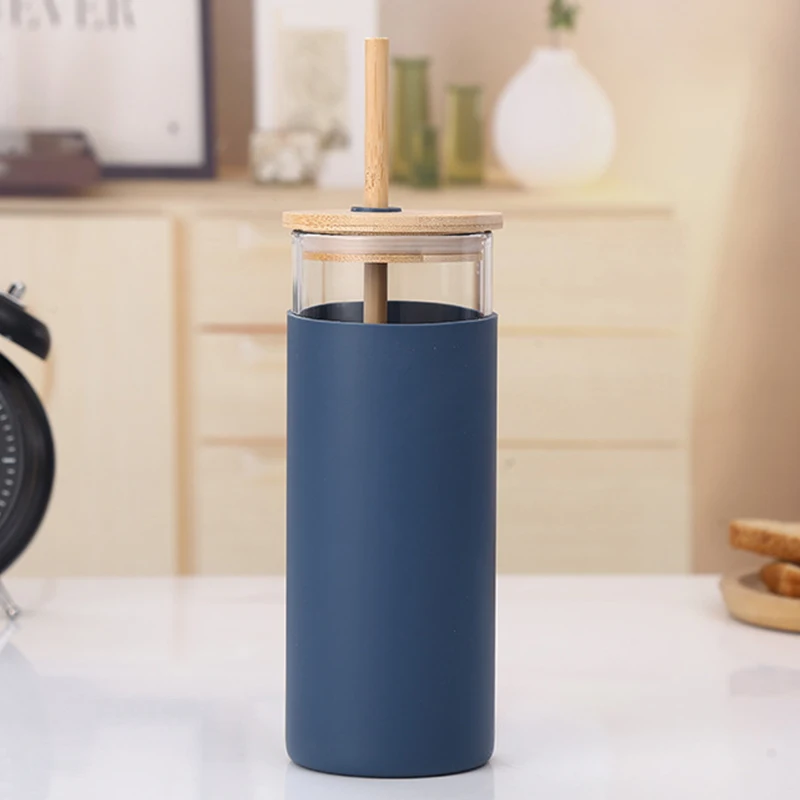 Borosilicate Clear Custom Insulated Sublimation Reusable Glass Water Tumbler Cups Bamboo Lid