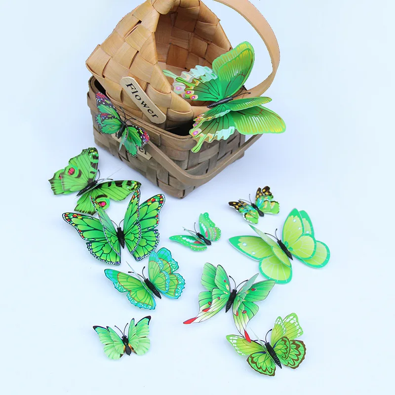 12Pcs 3D Double layer Butterfly Wall Sticker Set  for wedding Party Cosplay Offices Home Decor Kids room Fridge Magnet stickers