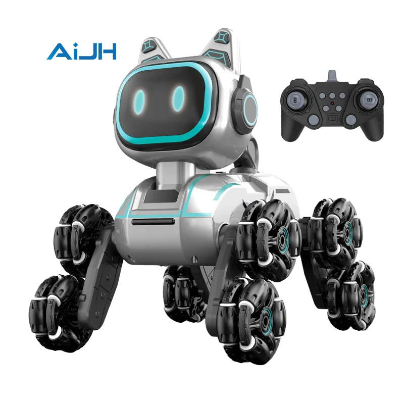 AiJH 2.4G Eight Wheels Remote Control Robot 13 Channel Smart Education Electronic Stunt Rc Robot Dog Toy