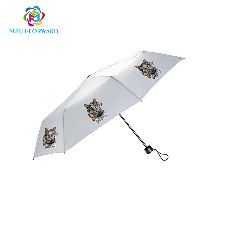 High Quality Water Protection Custom Design Blank Sublimation Printing Personalized Gift Sun Rain 3 Fold White foldable umbrella