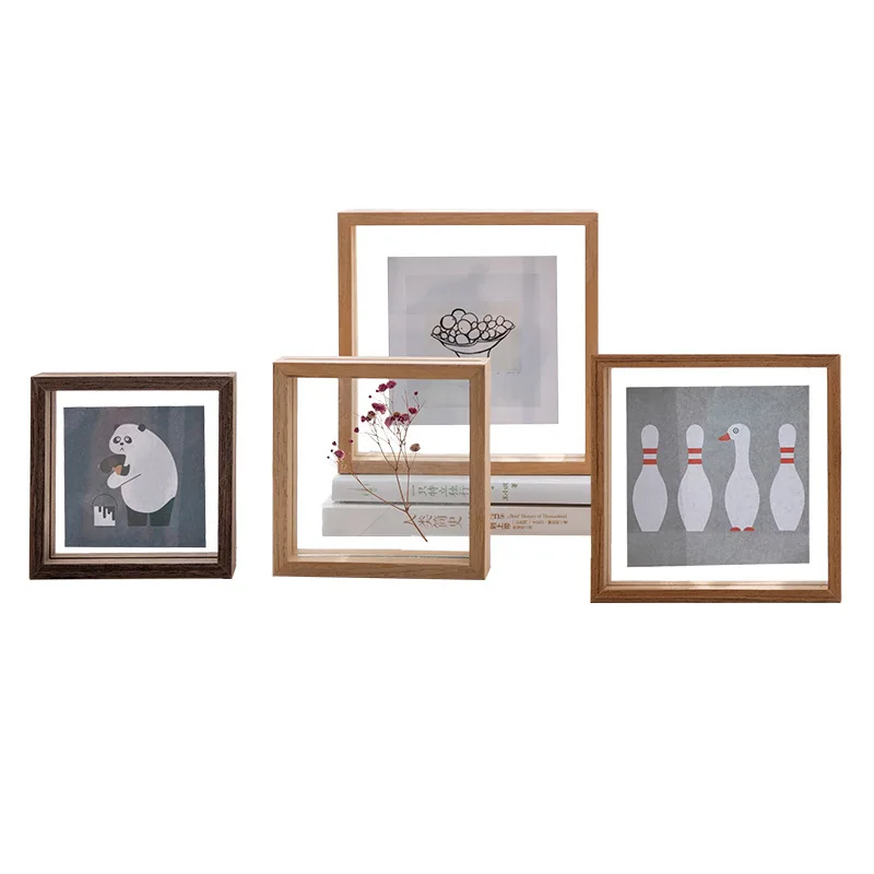 Customized size Solid wood photo frames with matte and glass square photo frame mini 4x4 glass