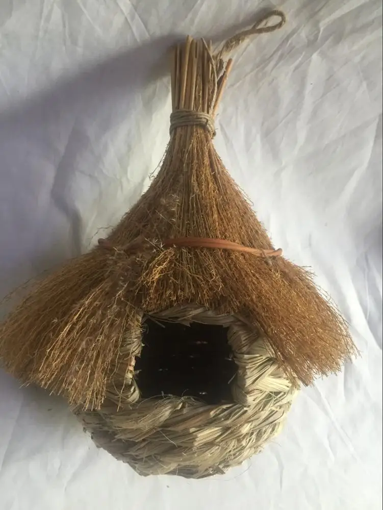 Hanging Birdhouse Hummingbird Nest Fiber Hand-Woven Roosting Pocket