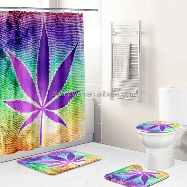 Waterproof 3D Printing weeds design  Shower Curtains Set with Hooks and Rugs for Bathroom mats