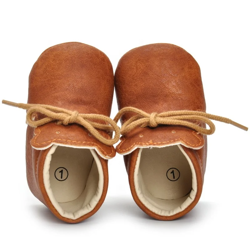 
Brown shoes for baby girls and boys in PU leather - Soft sole boot 