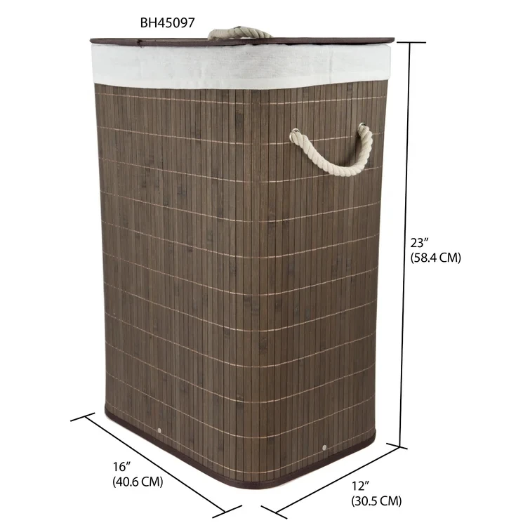 Rectangle Folding Bamboo Laundry Hamper large space foldable bamboo laundry basket