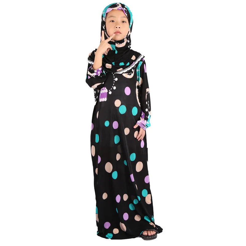 2022  4-15 Years Cotton Material Traditional  Gril Muslim Kids Prayer Floral Print Robe fille Abaya Dubai Islamic Clothing Abaya