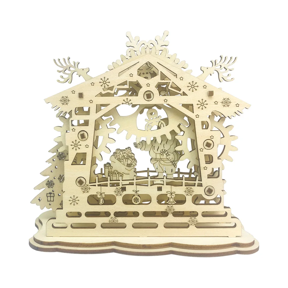 2022 New Wooden Christmas Ornaments Kids Xmas Gifts Snowman Tree Elk Wooden House 3D Puzzles for kids