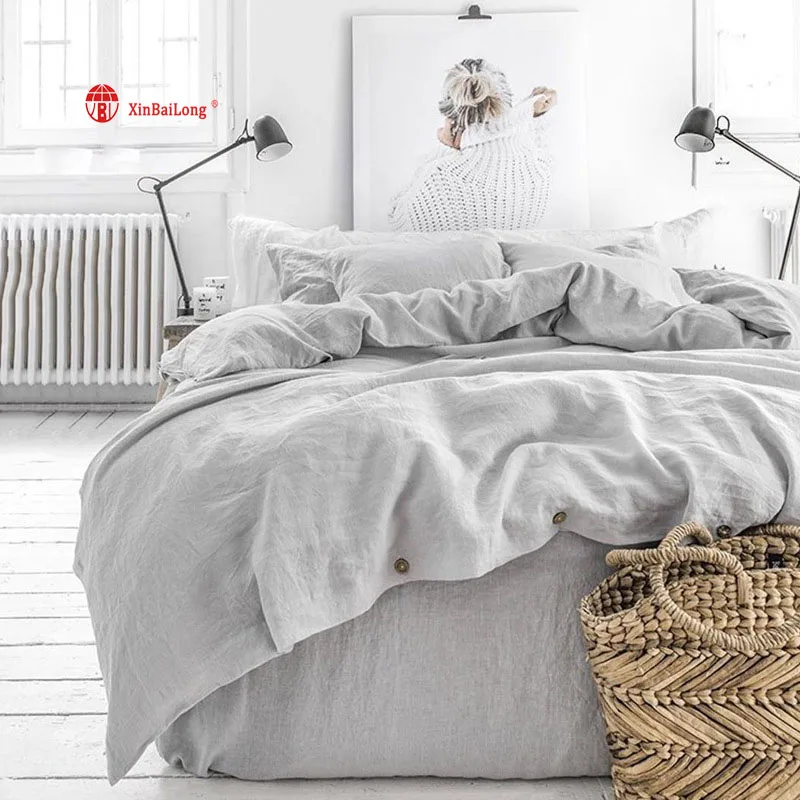 Super Breathable 100% Linen Bedding Set French Flax Linen Duvet Cover Bed Sheet Simple Style Pillowcase Bedding Set for Summer
