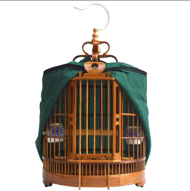 Round bamboo hanging Bird Cage Chinese style retro bird House Carrier with Feeding Cups for Small medium Birds Parrot
