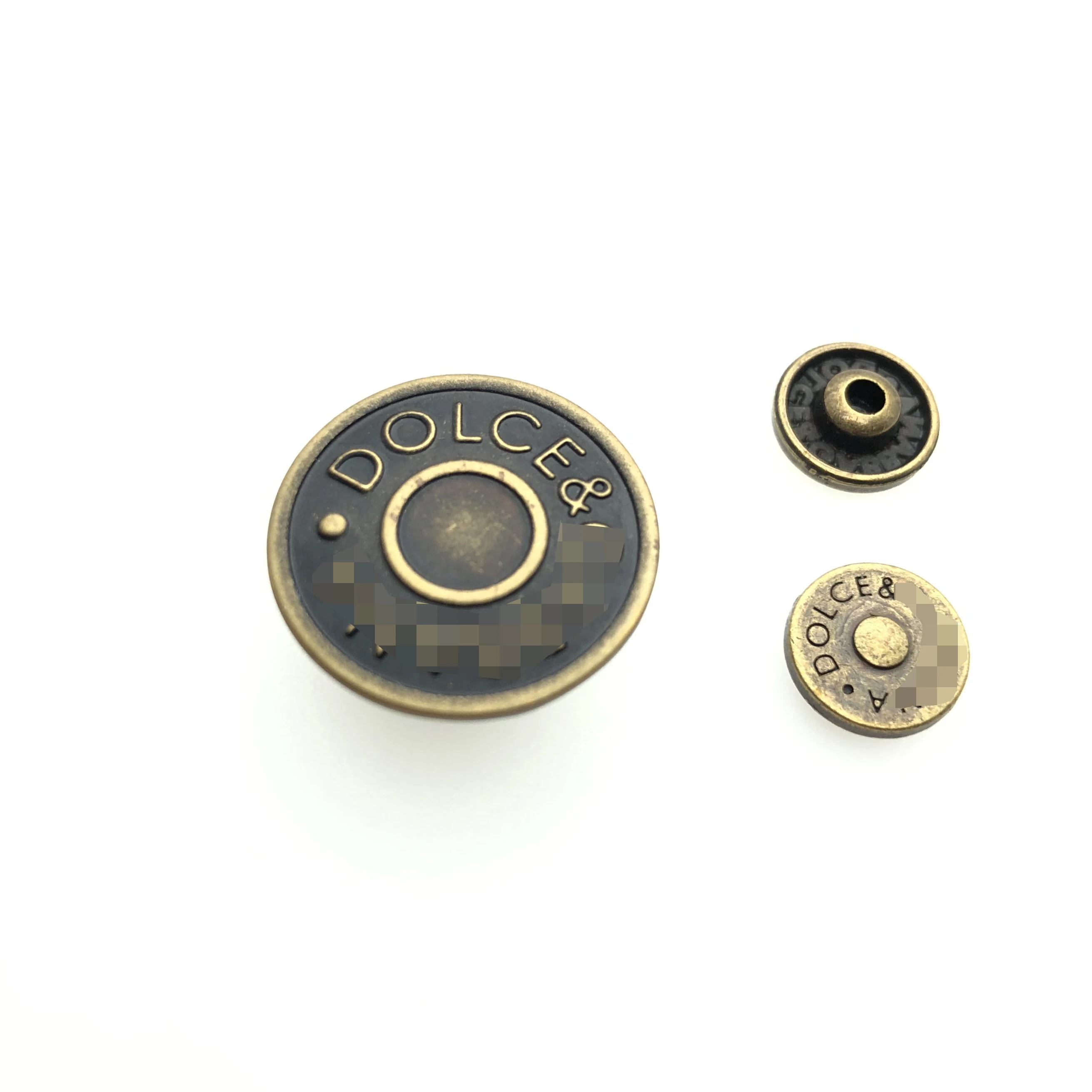 New Designer Custom Brand Name LOGO Antique Brass Engraved Metal Jeans Buttons And Rivets
