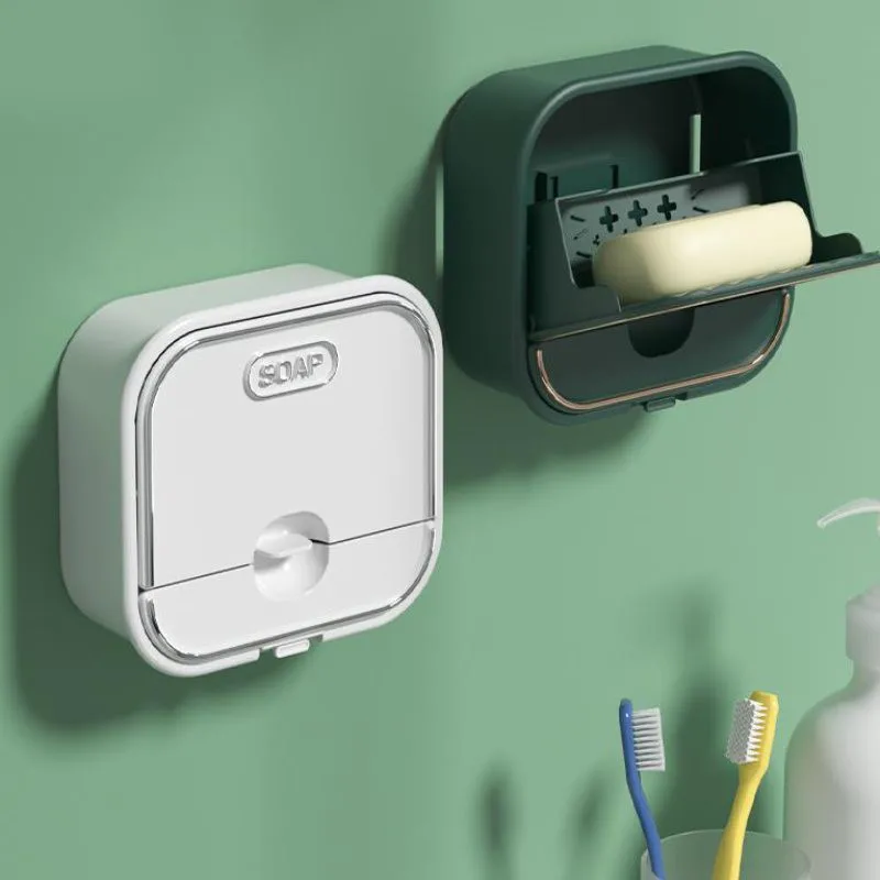 Bathroom Drain Soap Box Punch-free Wall-mounted with Lid Toilet Household Laundry Soap Storage Rack Flip Hidden Soap Box