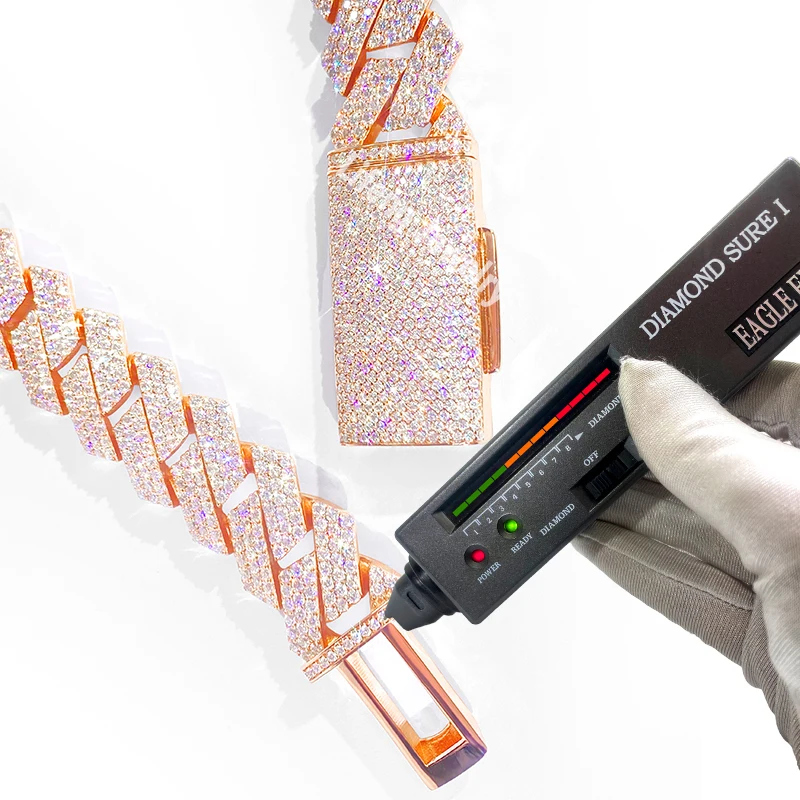 Hip hop Jewelry 18mm 3rows VVS Moissanite Diamond Cuban Link Chain 925 Silver Moissanite Necklace Custom Fashion Jewelry Chain