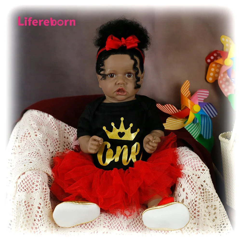 Lifereborn Hot Selling 55CM Black Reborn Dolls Toddler Soft Touch Vinyl Reborn Baby Dolls For Gifts