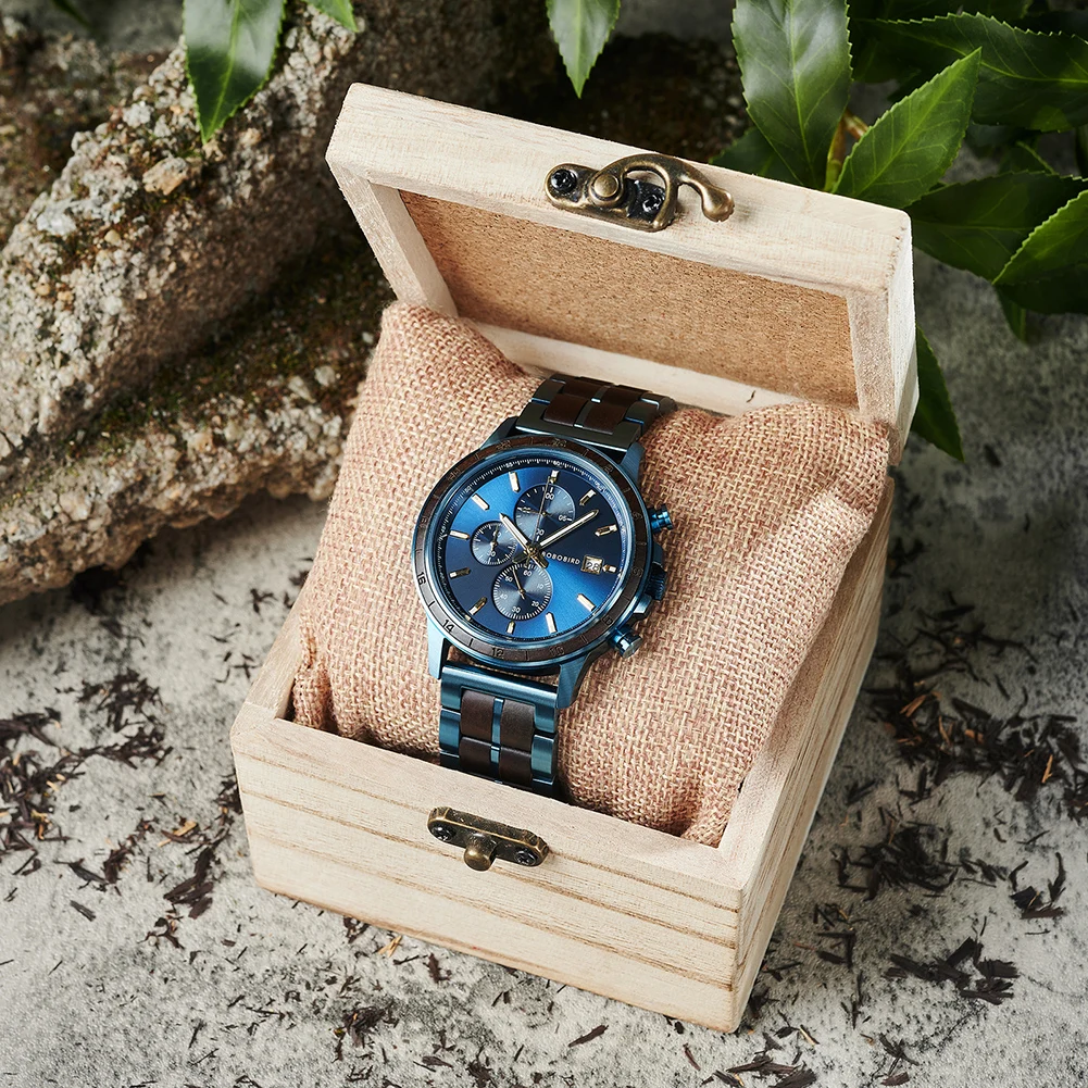 Hot Sales Japan Movement Water resistant Metal and wood strap Sun pattern craftsmanship luminous nail Wholesale gift wood watch