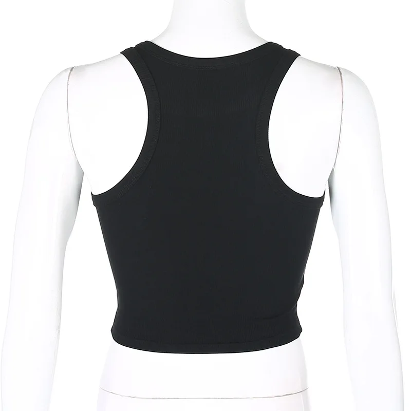 CV02 girl Custom embroidered Logo Sexy Ladies White Cotton Black Diamond Halter Tube Crop ribbed tank top women