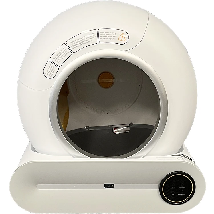 Beige Cat Litter Box with UV Air Cleaner and Anti-Splashing Feature Efficient Durable Plastic Odor Removal Pet Toilet