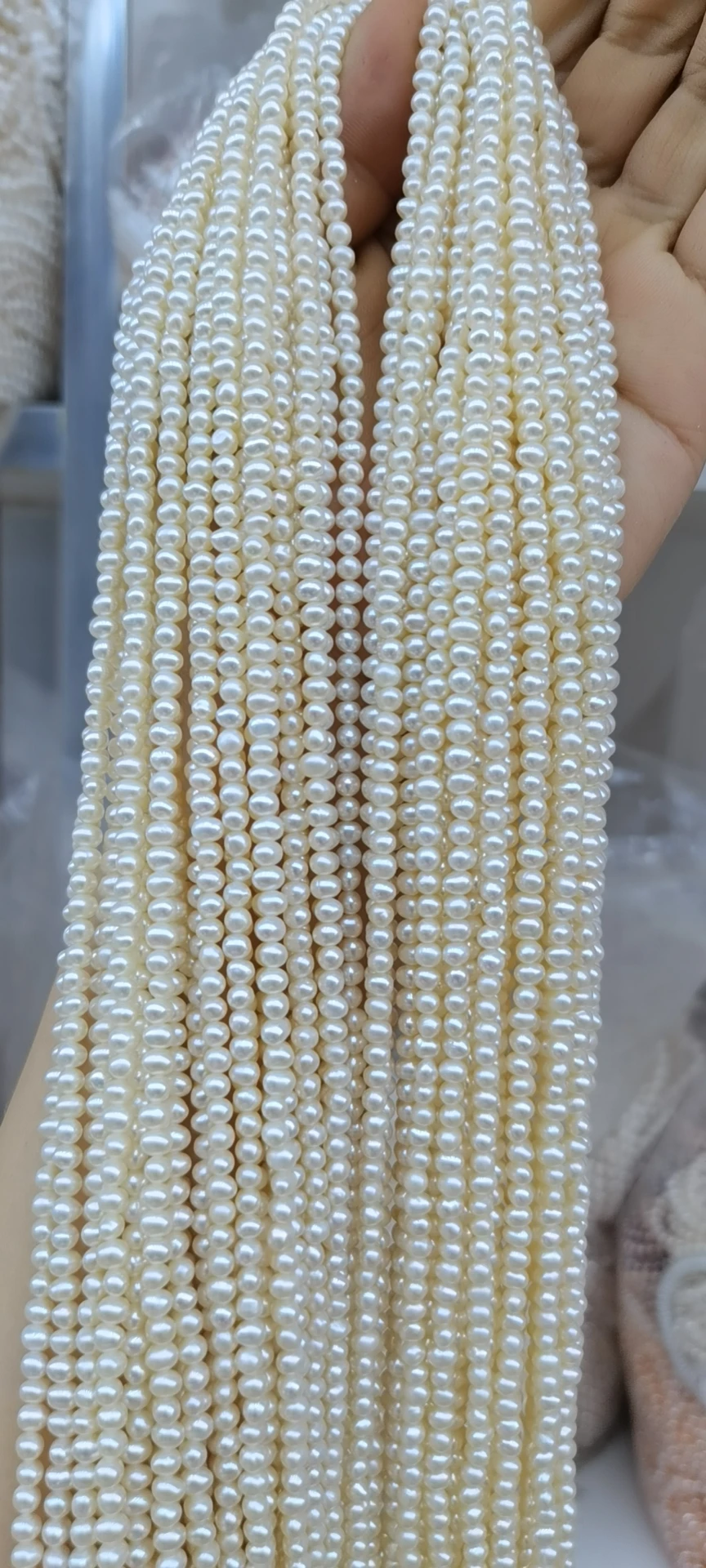 3-4 mm mini near round freshwater pearl AA grade loose in strand wholesale freshwater pearl strand