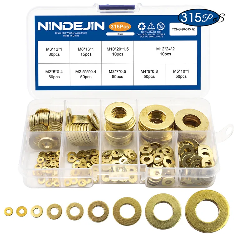 M2 M3 M4 M5 M6 M8 M10 M12 Plain Washer Assortment Kit Brass Washer