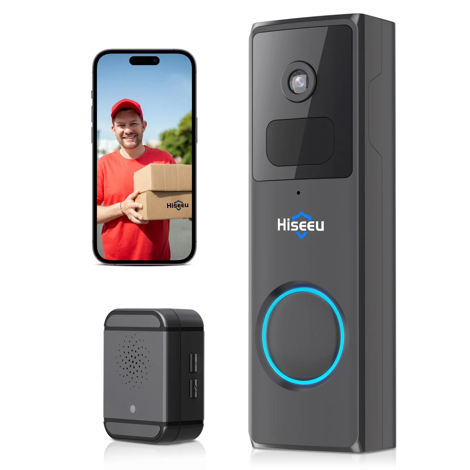 Hiseeu 1080P Two-way intercom Motion detection wireless WiFi Battery home Video Doorbell camera