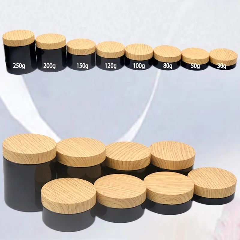50g 80g 100g 150g 200g 250g white pet plastic face cream jar with wooden plastic grain bamboo lid