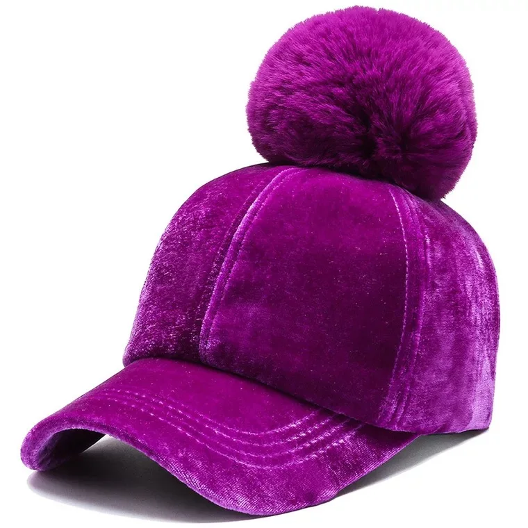 Direct factory solid simple warm 6 panel funny pompom baseball cap