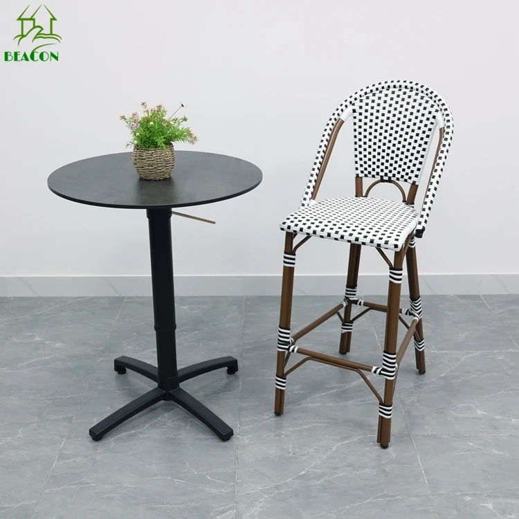 Custom Modern Rattan French Outdoor Bistro Commercial Restaurant Barstool Bamboo Rattan Bar Stools For Garden