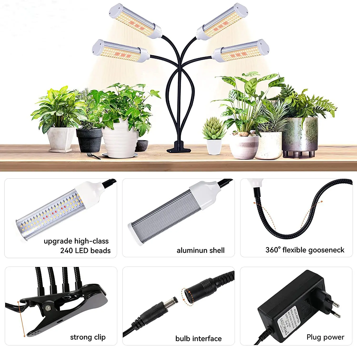 High Quality Auto On Off Timing Full Spectrum Clip Plant Growing Lamp With Blue Red Led For Indoor Plant Growth Led Light