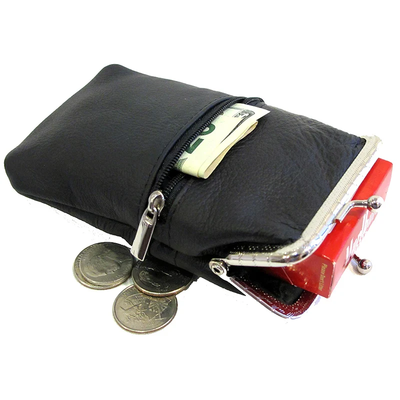 100% Pure Leather Ci-garette Case Lighter Match Pocket Zipper Coin Pouch