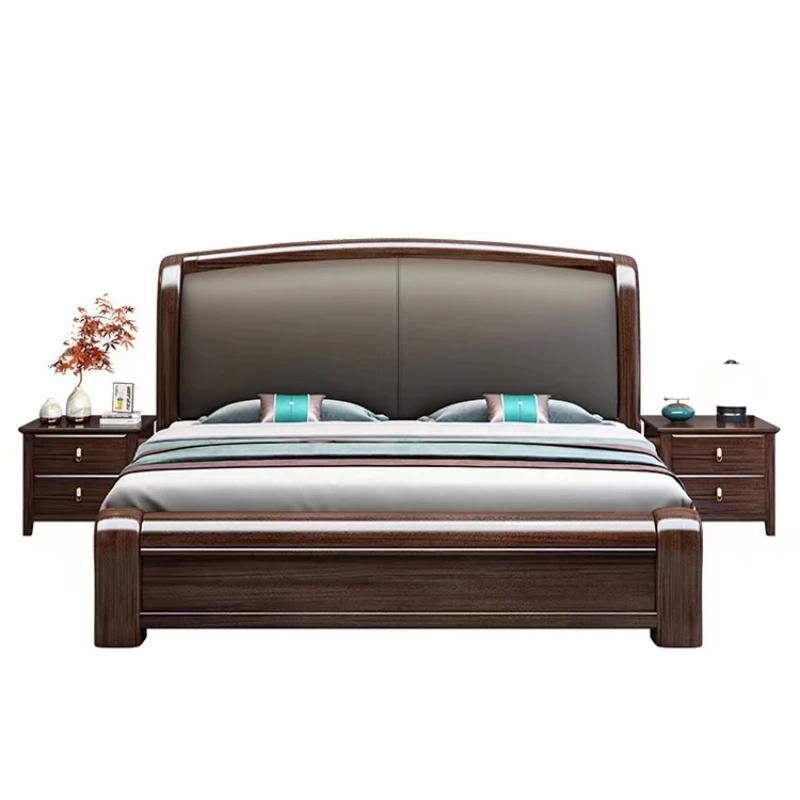 Purple Gold Sandalwood Solid Wood Bed King Size Light Luxury Double Wooden Beds Leather Soft Bag Storage Bed Bedroom Furniture