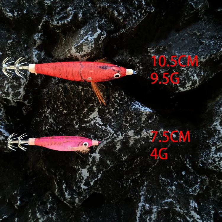 Horizontal Luminous Wooden Shrimp Squid jigging Set Round Belled Shrimp Sea Fishing lures