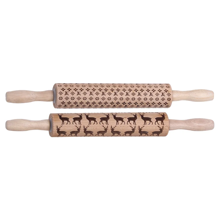 Durable solid wood kitchen roller wooden embossed rolling pin