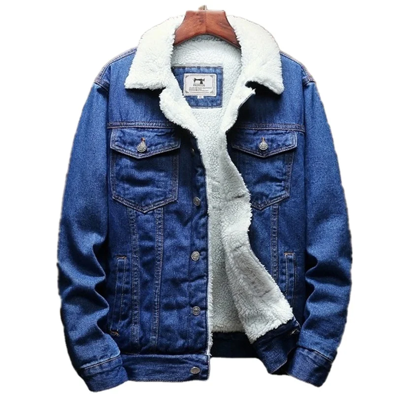 Super September Warm Fleece Mens Denim clothing Jean Outwear Coat Mens Jacket