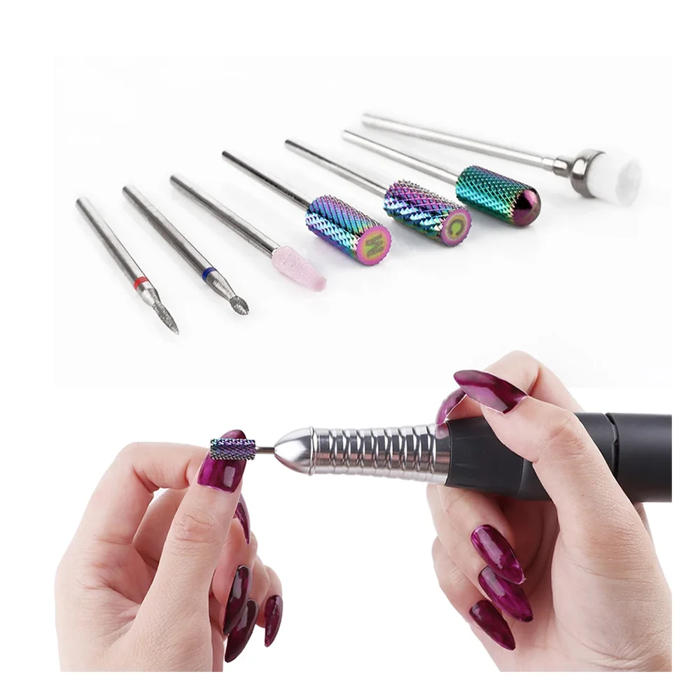 Cuticle Small Tornado Ceramics Barrel Diamond Tungsten Set 3/32 5 In 1 Nail Drill Bits