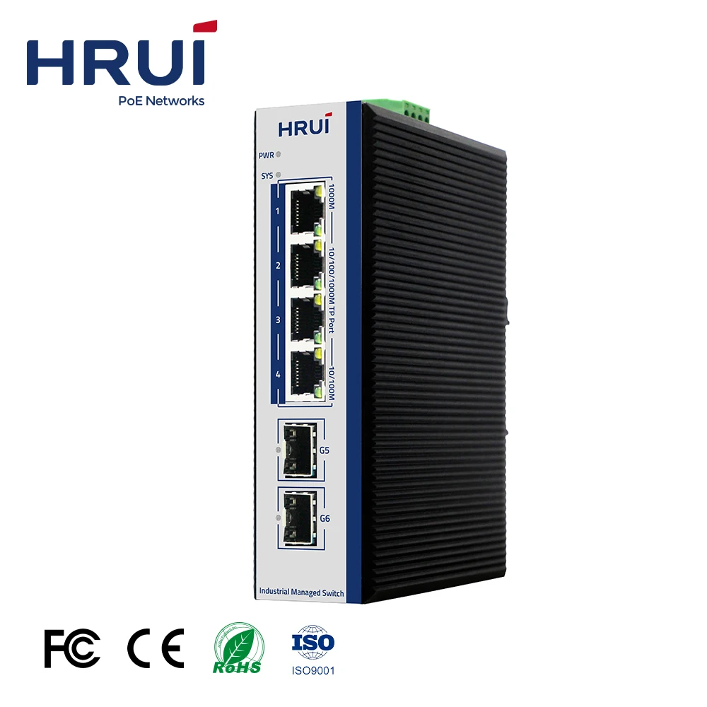 Shenzhen Wholesale 4 Ports Gigabit Industrial L2 Managed Ethernet Switch IP40 Protection Aluminum Shell with 2 2.5G SFP Ports