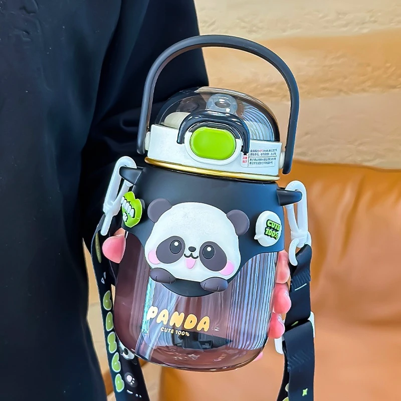 K03 Cute Cartoon Kids gifts Fashion Panda Big Belly Cup Water Bottle With Tube Gril Insulated Water Cup 820ml Wholesale