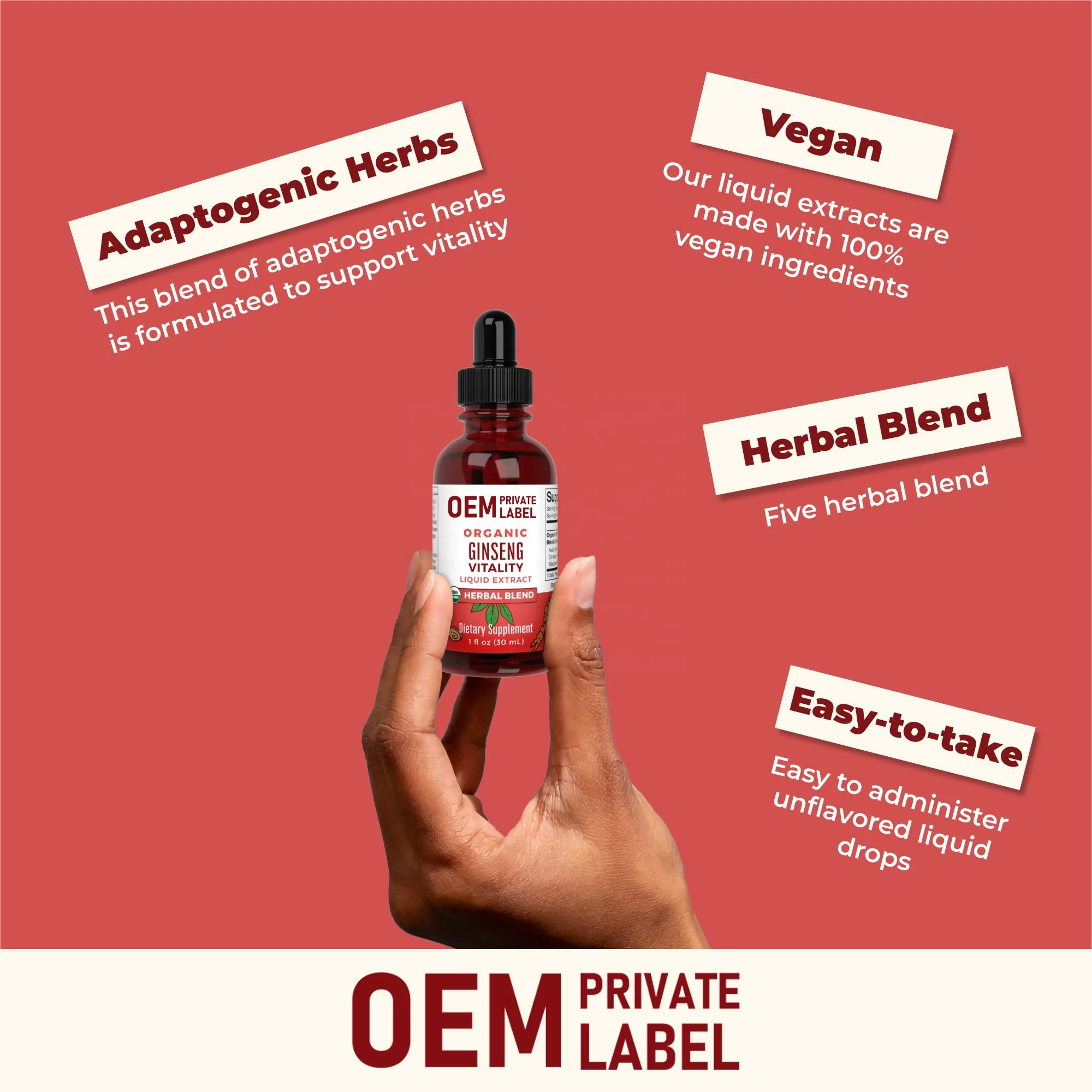 Herbal Supplement Liquid Drops for Brain Function Boost Energy Memory Ginseng with Ashwagandha Eleuthero and Maca Root Extract