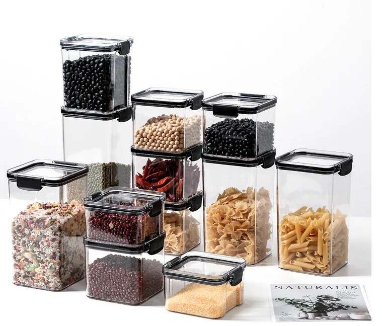 Free Silicone Seal Airtight Plastic Transparent Food Organizer Jar For Cereal Transparent Kitchen Organizer Container