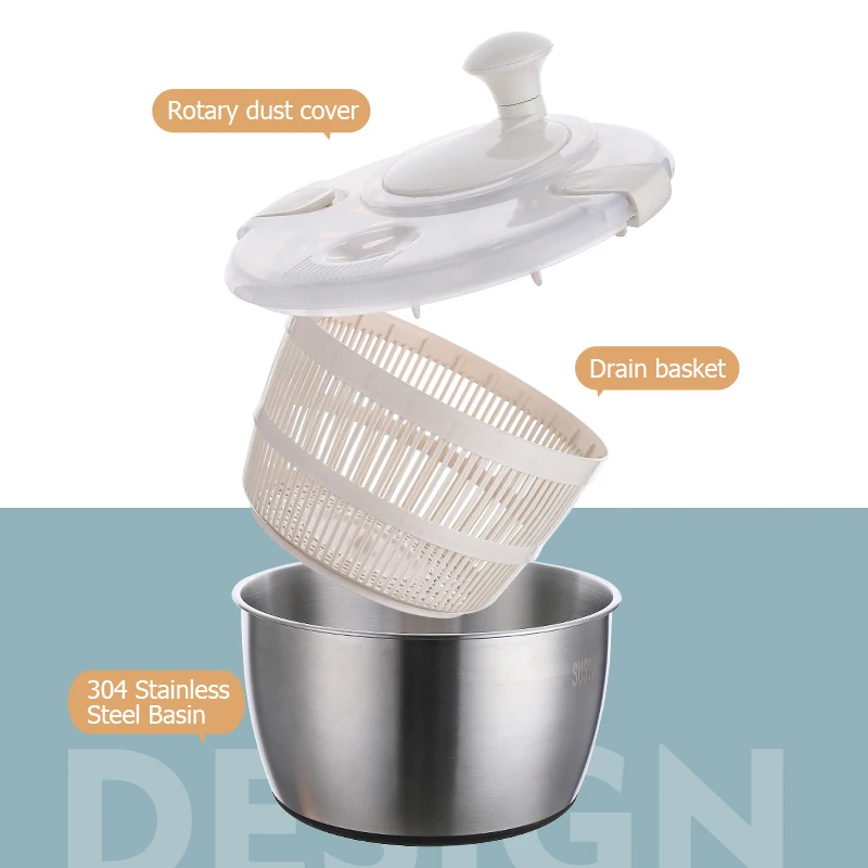 Hot selling fruit & vegetable tools commercial salad spinner 5L large salad spinner stainless steel vegetable spinner for salad