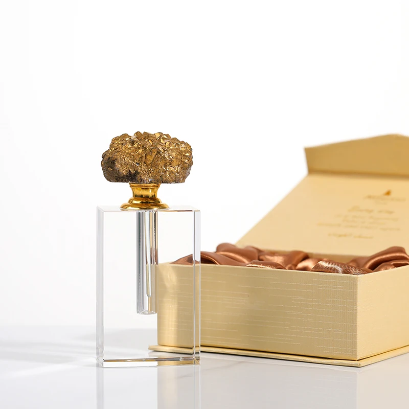 Empty Natural Gold Plated Quartz Stone Agate Crystal Glass Perfume Oil Oud Bottles With Box
