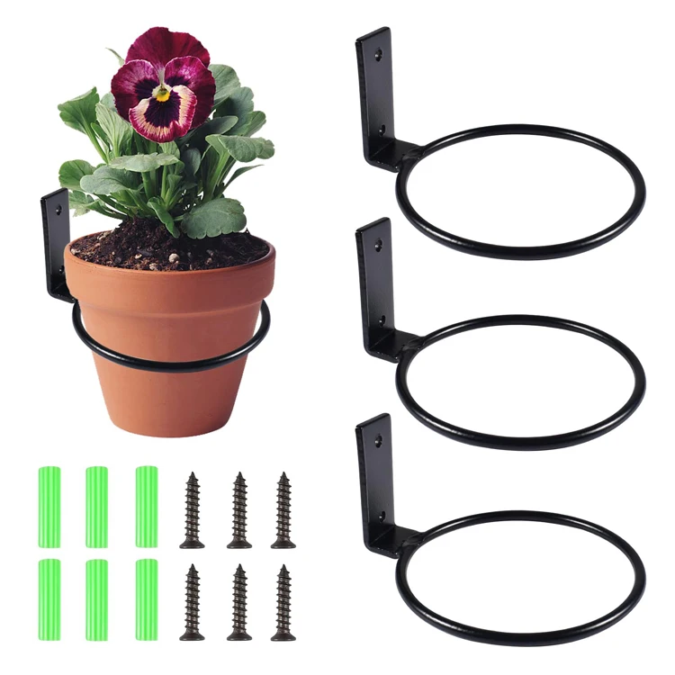 Wall Mount Flower Pot 10 cm Foldable Flower Pot Holder Wall Mount Plant Holder Wall for Home Garden Balcony Black