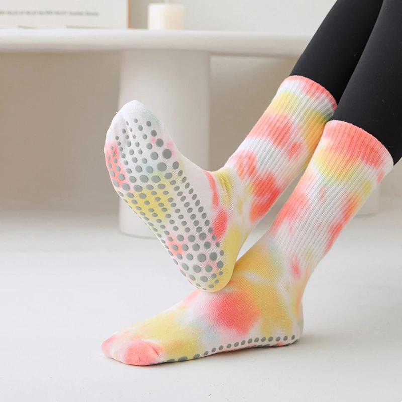 Mid tube cotton sport pilates yoga socks Anti Slip Tie dye grip socks