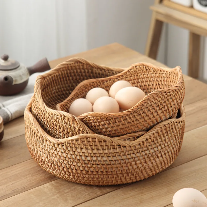 Lnasidel Rattan Woven Wicker Picnic Fruit Shopping Basket  Homm Chaussur Home Storage Baskets