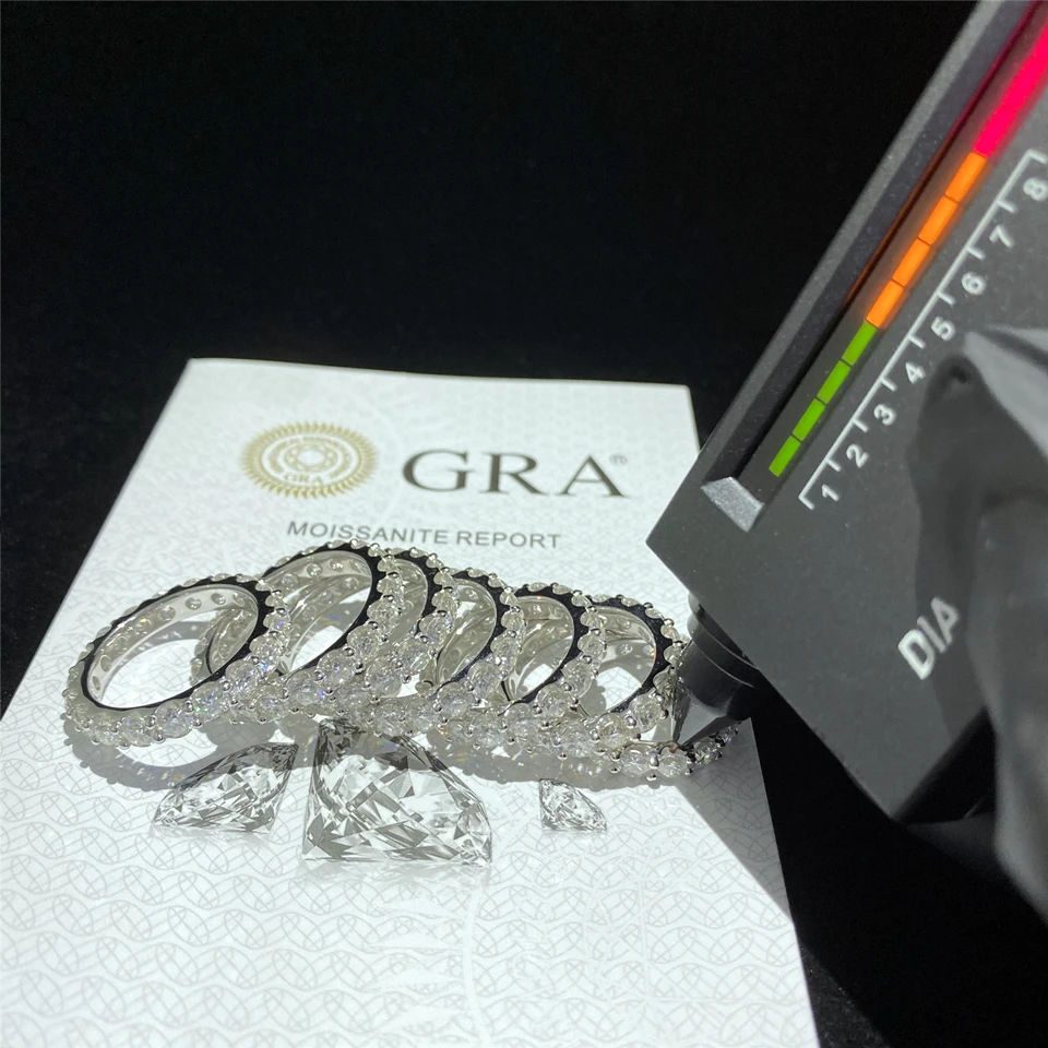 925 Sterling Silver 4mm Eternity Moissanite Band Gold Ring For Women Fine Jewelry Engagement Synthetic Moissanite Ring