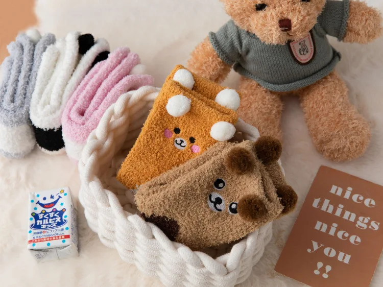 Coral fleece autumn and winter warm socks cartoon floor socks ladies