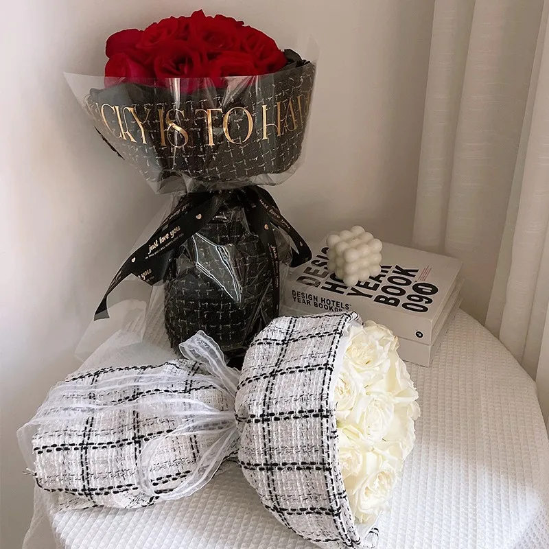 Cloth art small fragrant wind bouquet wrapping paper Flowers wrapping paper high light luxury fashion florist materials