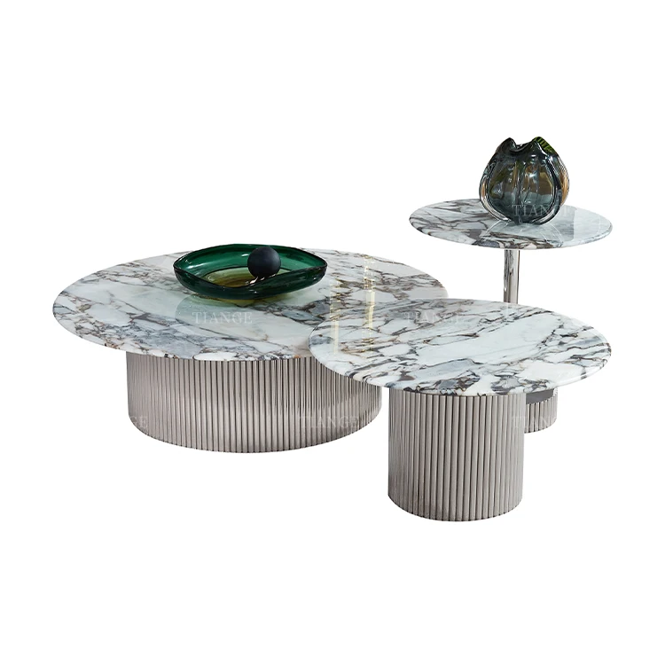 Modern Silver Stainless Steel Different Height Round Coffee Tables