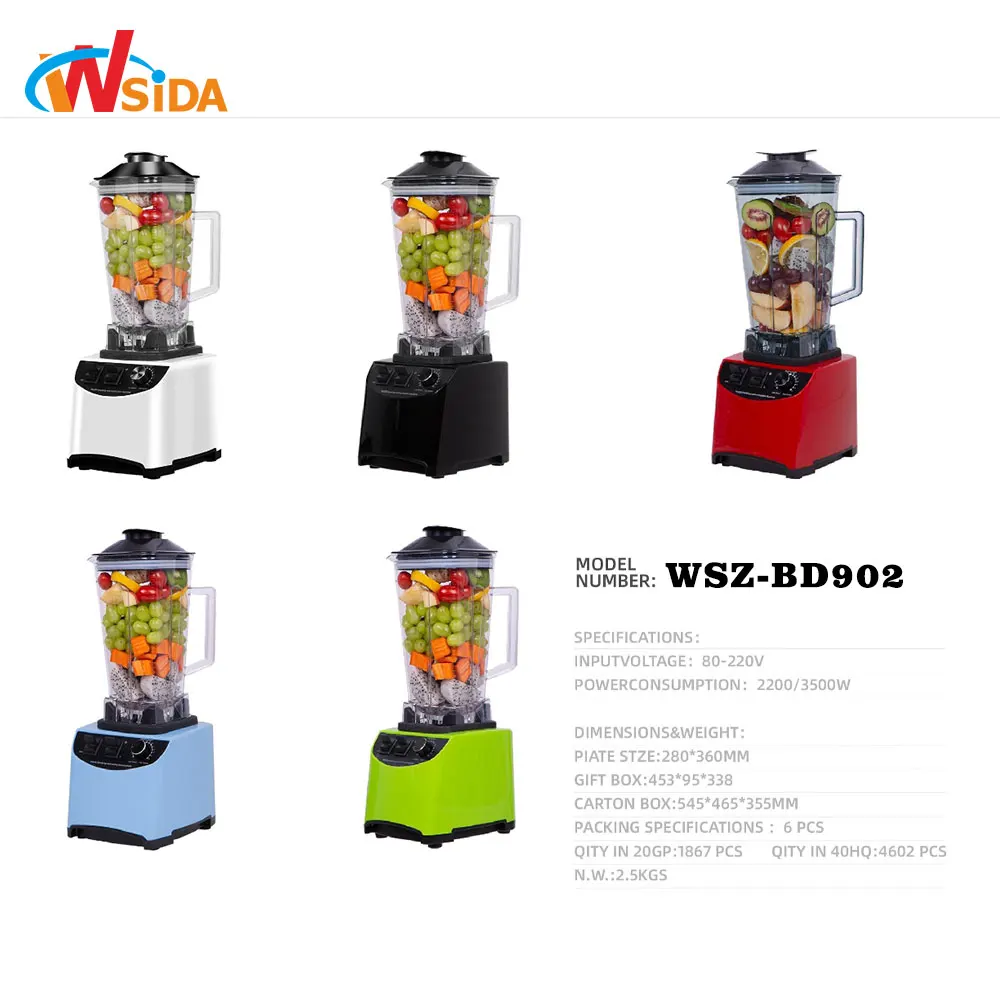 Wsida 1500W-2200W коммерческий блендер сильный 2л из нержавеющей стали многофункциональный 2-литровый мощный соковыжималка с сенсорной панелью