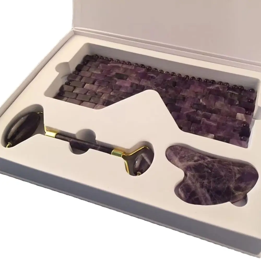 Top quality hot real jade stone gemstone jade eye massage sleep massager eye with jade roller gua sha set