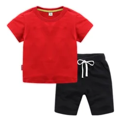 Quality 100% cotton baju anak grosir 2-8 years kids clothes 2 piece suit children casual sports t shirt shorts boy clothing set